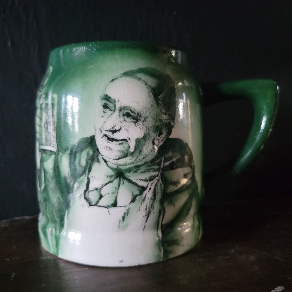 Antique Manning Bowman Stein Monk with Beer Keg, Small Green Stein *No Lid